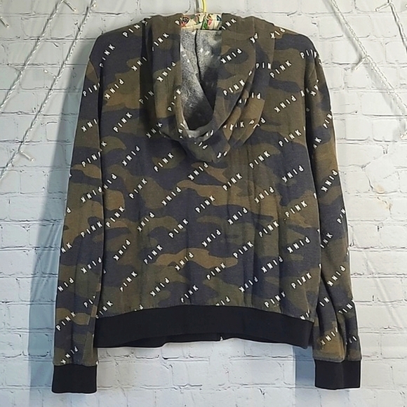 2018 Victoria's Secret PINK All Over Logo Spellout Army Camo Full Zip Hoodie L - Picture 11 of 17